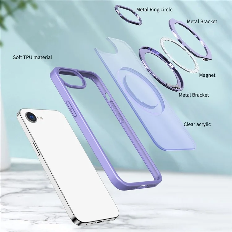 Capa para iPhone 16e Compatível com MagSafe TPU + Suporte de Acrílico - Roxo Claro