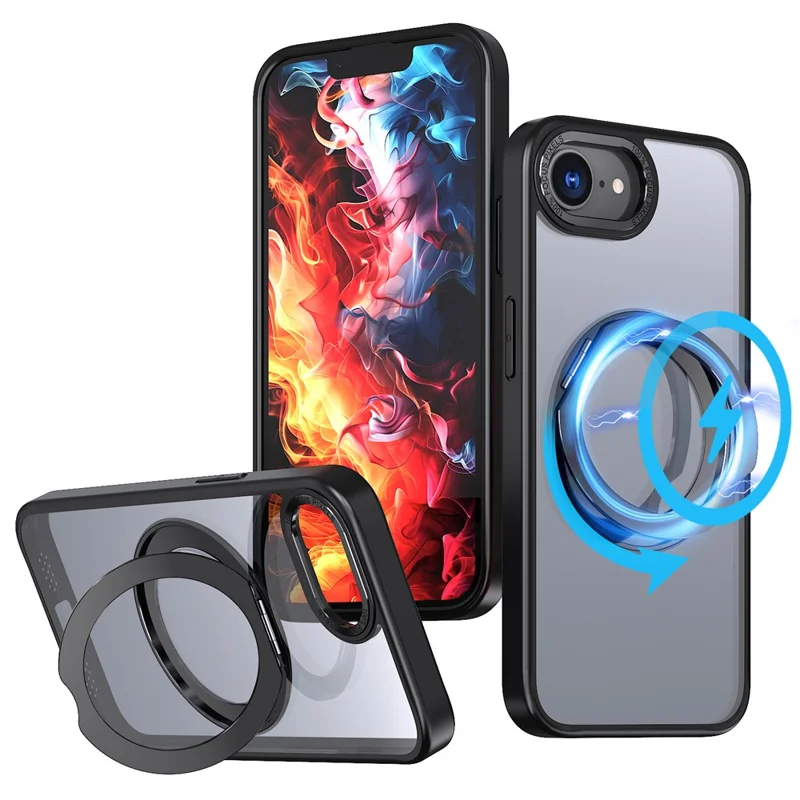 For iPhone 17e / 16e Case Compatible with MagSafe TPU + Acrylic Kickstand Phone Cover - Black
