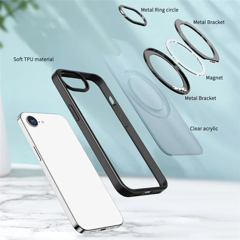 For iPhone 17e / 16e Case Compatible with MagSafe TPU + Acrylic Kickstand Phone Cover - Black