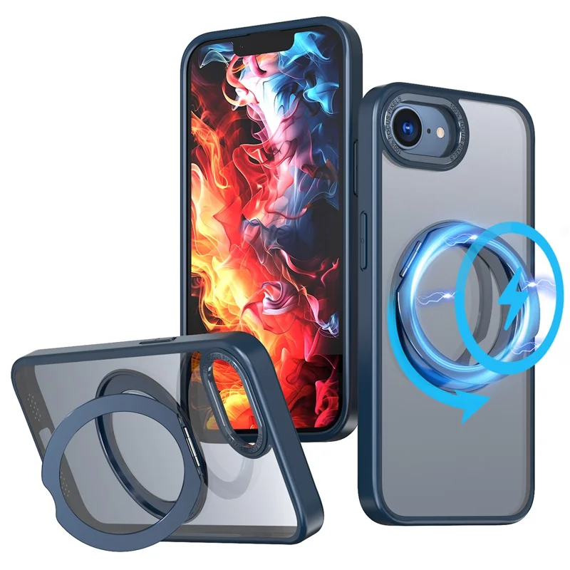 For iPhone 17e / 16e Case Compatible with MagSafe TPU + Acrylic Kickstand Phone Cover - Navy Blue