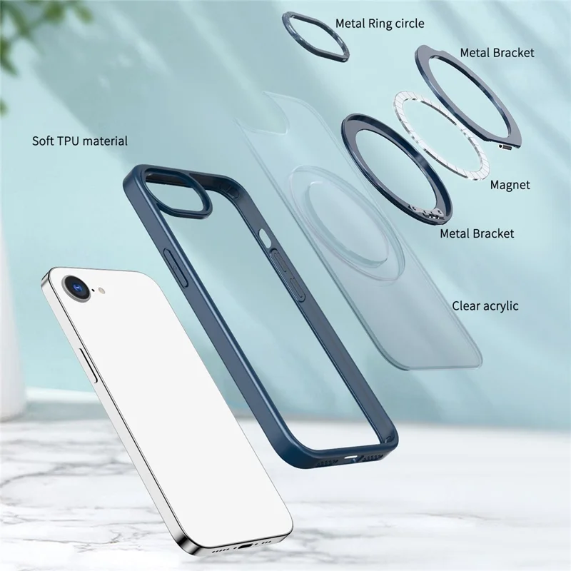 For iPhone 17e / 16e Case Compatible with MagSafe TPU + Acrylic Kickstand Phone Cover - Navy Blue