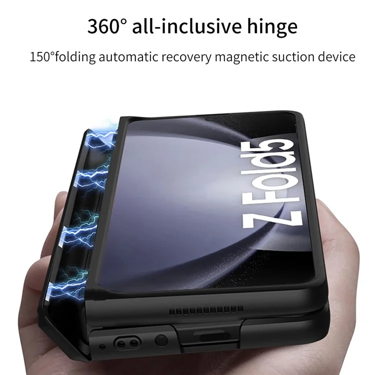 GKK 10691 For Samsung Galaxy Z Fold5 5G Case with Clear Screen Film Magnetic Hinge Kickstand Phone Cover - Black