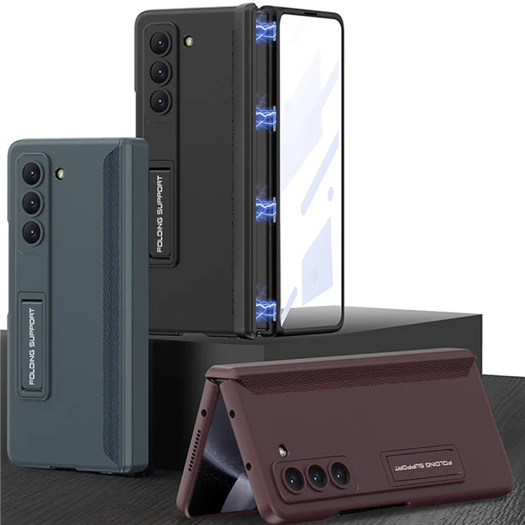 GKK 10691 For Samsung Galaxy Z Fold5 5G Case with Clear Screen Film Magnetic Hinge Kickstand Phone Cover - Black
