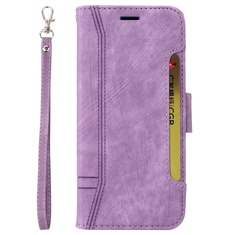 BETOPNICE 001 For vivo V25 5G / V25e 4G Imprinted Stitching Line Stand Wallet Case PU Leather Magnetic Clasp Cover with Strap - Purple