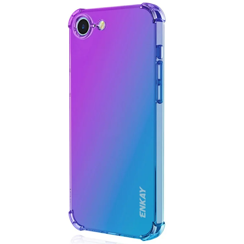 ENKAY For iPhone 16e Case Gradient Series Thickened Four Corner Anti-Drop TPU Phone Cover - Purple  /  Blue