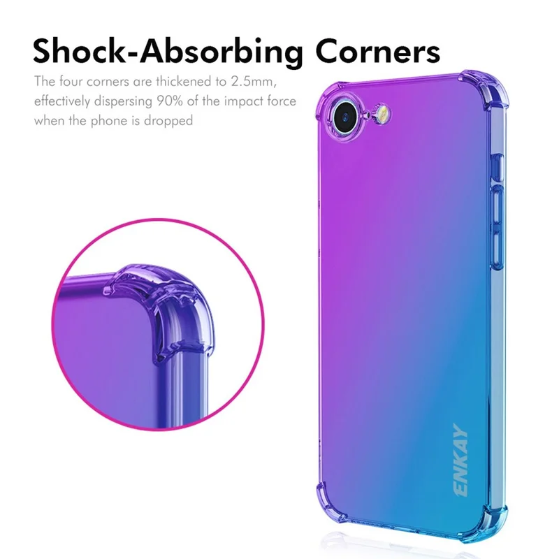 ENKAY For iPhone 16e Case Gradient Series Thickened Four Corner Anti-Drop TPU Phone Cover - Purple  /  Blue