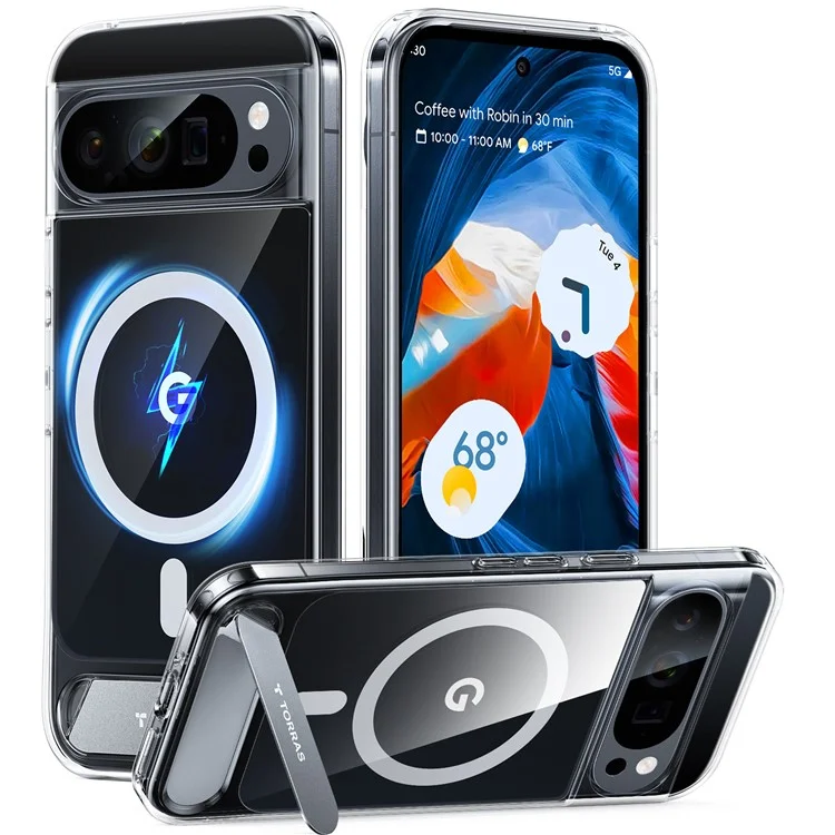 TORRAS For Google Pixel 9 Pro XL Case Kickstand TPU + PC Phone Cover Compatible with MagSafe - Transparent