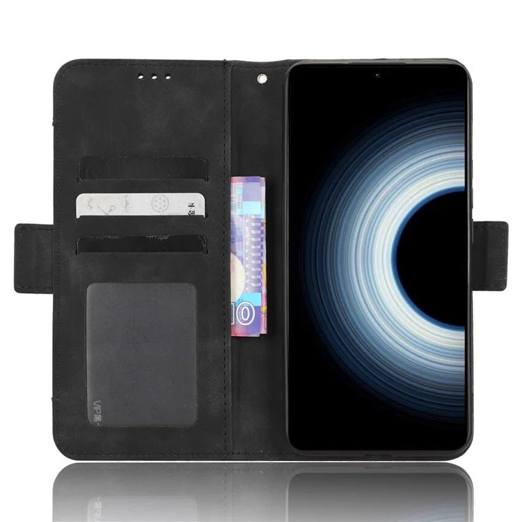 For Xiaomi 12T 5G / Redmi K50 Ultra 5G / 12T Pro 5G Multiple Card Slots Phone Cover Dual Magnetic Clasp PU Leather Wallet Stand Case - Black