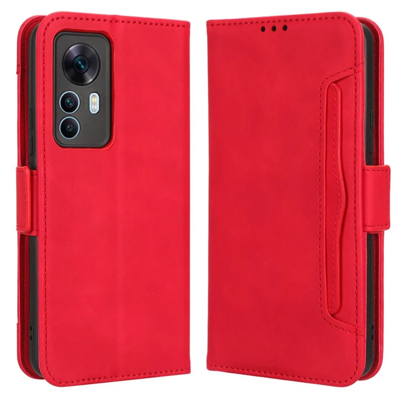 Per Xiaomi 12T 5G / Redmi K50 Ultra 5G / 12T Pro 5G Custodia per telefono con vani porta-carte multipli Chiusura magnetica doppia in pelle sintetica PU con supporto - Rosso