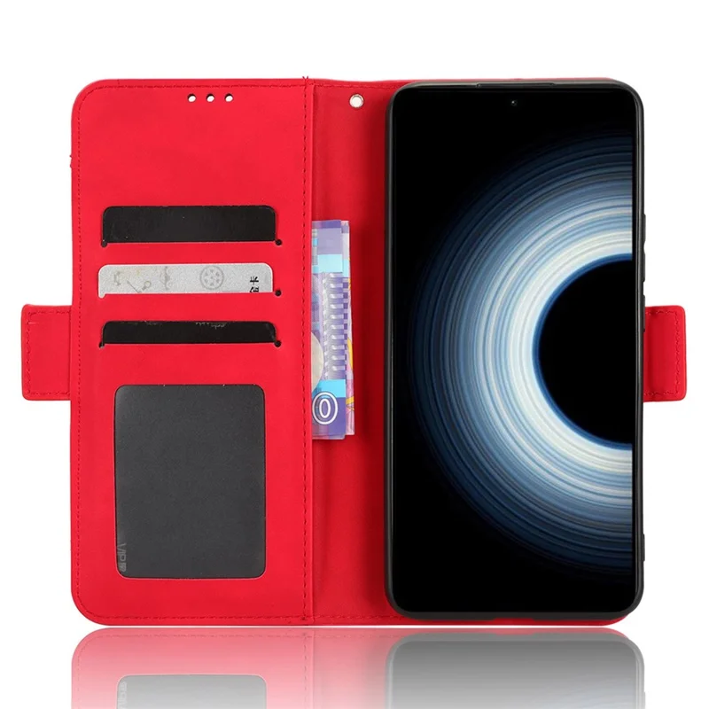 Per Xiaomi 12T 5G / Redmi K50 Ultra 5G / 12T Pro 5G Custodia per telefono con vani porta-carte multipli Chiusura magnetica doppia in pelle sintetica PU con supporto - Rosso