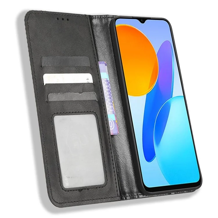 Funda de teléfono a prueba de caídas para Honor 70 Lite 5G / X6 4G / Honor Play6C / X8 5G Cierre magnético automático Folio Flip Funda de cuero con cartera Patrón de estampado retro Carcasa de teléfono con soporte - Negro