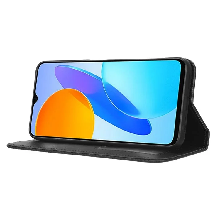 Funda de teléfono a prueba de caídas para Honor 70 Lite 5G / X6 4G / Honor Play6C / X8 5G Cierre magnético automático Folio Flip Funda de cuero con cartera Patrón de estampado retro Carcasa de teléfono con soporte - Negro
