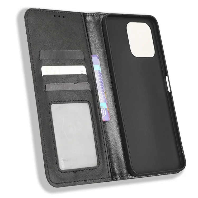 Funda de teléfono a prueba de caídas para Honor 70 Lite 5G / X6 4G / Honor Play6C / X8 5G Cierre magnético automático Folio Flip Funda de cuero con cartera Patrón de estampado retro Carcasa de teléfono con soporte - Negro