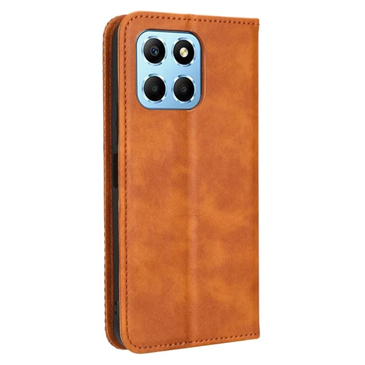 Étui de protection antichute pour téléphone portable Honor 70 Lite 5G / X6 4G / Honor Play6C / X8 5G. Étui portefeuille en cuir avec fermeture magnétique automatique, motif rétro imprimé et support - Brun