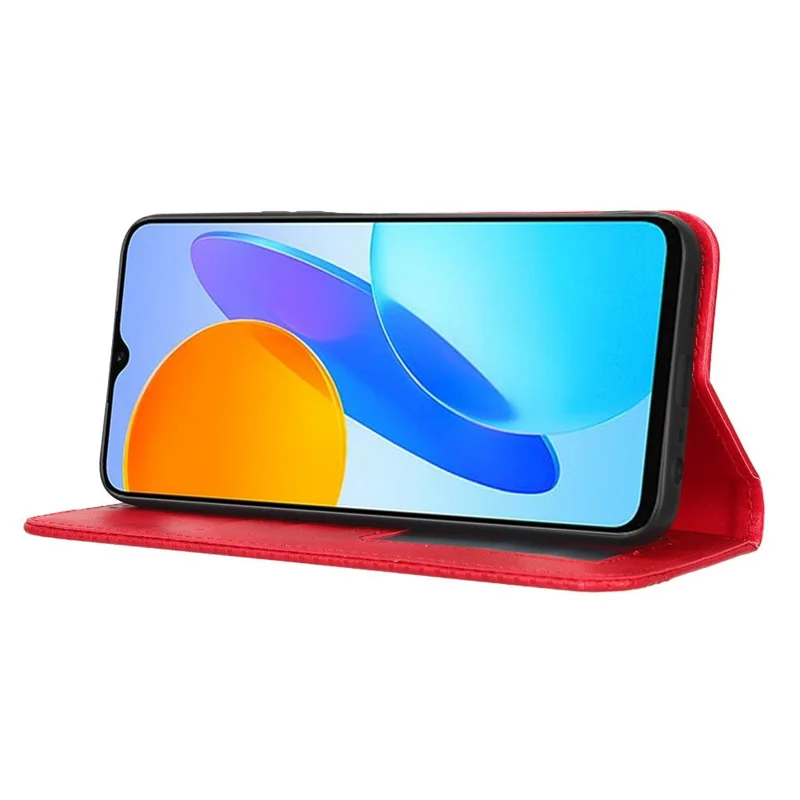 Drop-proof Cell Phone Cover For Honor 70 Lite 5G / X6 4G / Honor Play6C / X8 5G Magnetic Auto Closing Folio Flip Leather Wallet Case Retro Imprint Pattern Phone Shell with Stand - Red