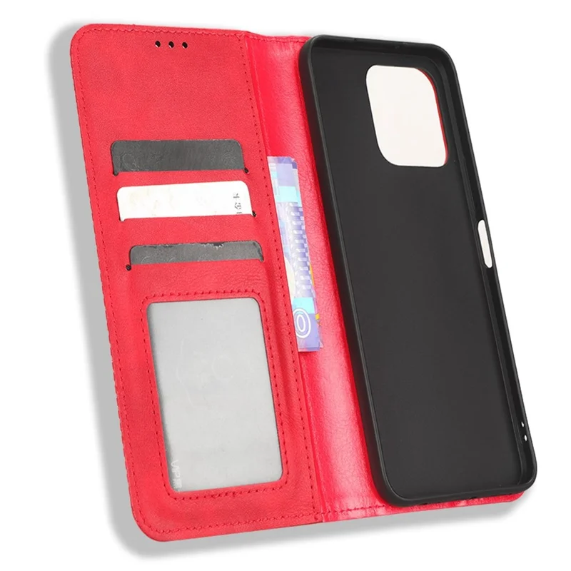 Drop-proof Cell Phone Cover For Honor 70 Lite 5G / X6 4G / Honor Play6C / X8 5G Magnetic Auto Closing Folio Flip Leather Wallet Case Retro Imprint Pattern Phone Shell with Stand - Red