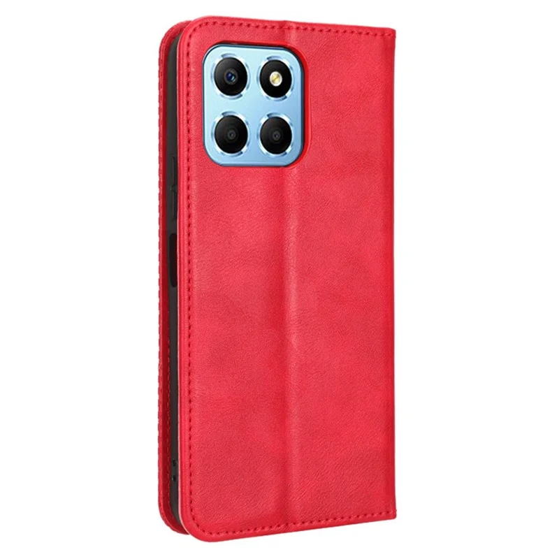 Drop-proof Cell Phone Cover For Honor 70 Lite 5G / X6 4G / Honor Play6C / X8 5G Magnetic Auto Closing Folio Flip Leather Wallet Case Retro Imprint Pattern Phone Shell with Stand - Red