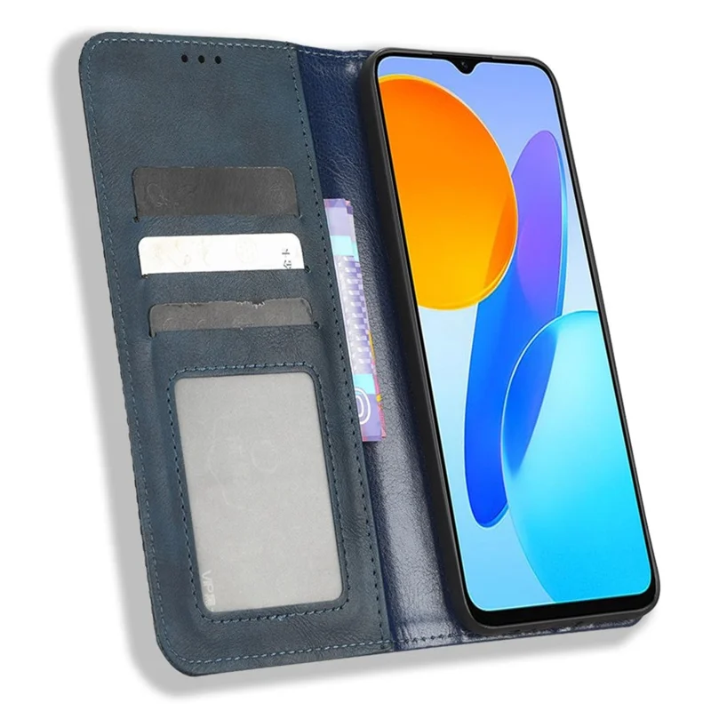 Drop-proof Cell Phone Cover For Honor 70 Lite 5G / X6 4G / Honor Play6C / X8 5G Magnetic Auto Closing Folio Flip Leather Wallet Case Retro Imprint Pattern Phone Shell with Stand - Blue