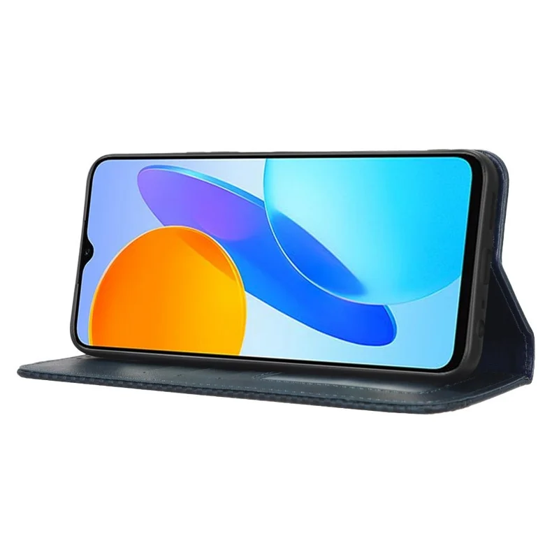 Drop-proof Cell Phone Cover For Honor 70 Lite 5G / X6 4G / Honor Play6C / X8 5G Magnetic Auto Closing Folio Flip Leather Wallet Case Retro Imprint Pattern Phone Shell with Stand - Blue