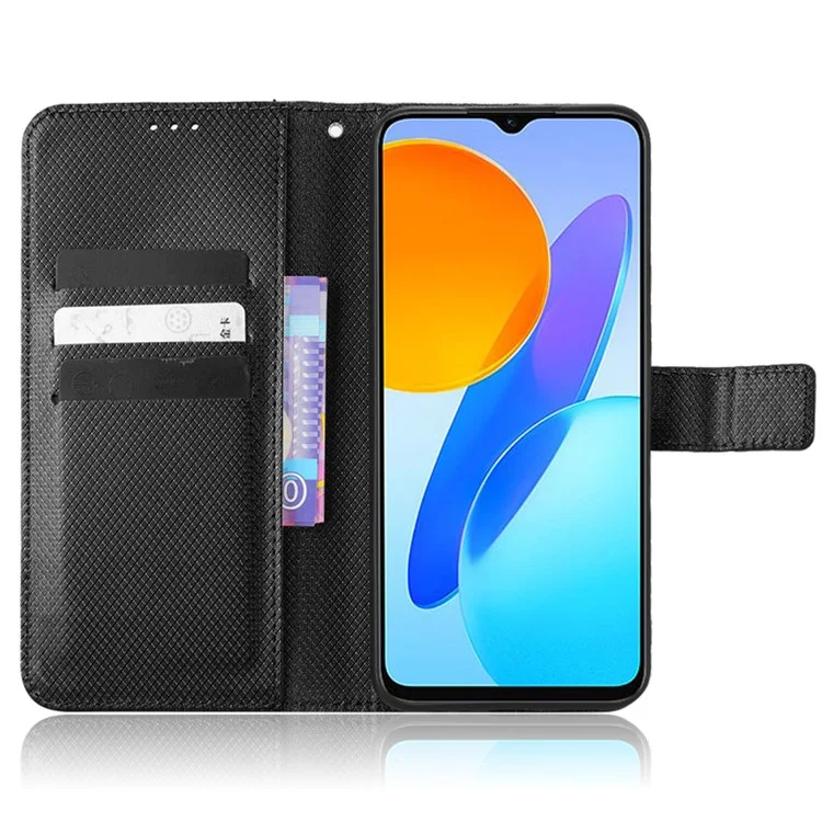 Capa de telefone com textura de diamante para Honor 70 Lite 5G / X6 4G / Honor Play6C / X8 5G - Capa de carteira de couro sintético resistente a arranhões com suporte - Preto