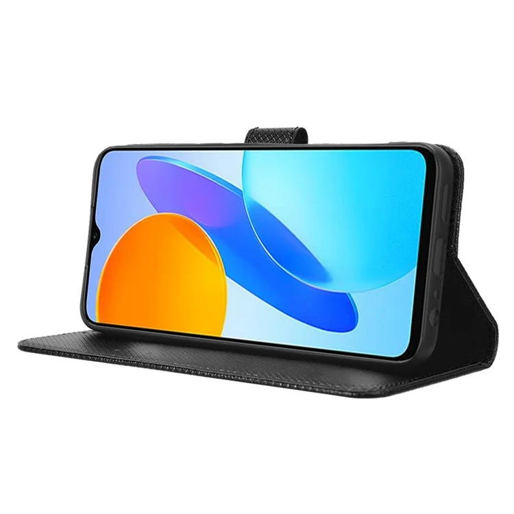 Capa de telefone com textura de diamante para Honor 70 Lite 5G / X6 4G / Honor Play6C / X8 5G - Capa de carteira de couro sintético resistente a arranhões com suporte - Preto