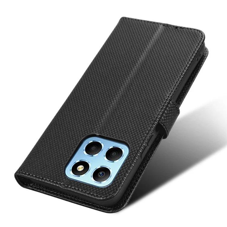 Capa de telefone com textura de diamante para Honor 70 Lite 5G / X6 4G / Honor Play6C / X8 5G - Capa de carteira de couro sintético resistente a arranhões com suporte - Preto