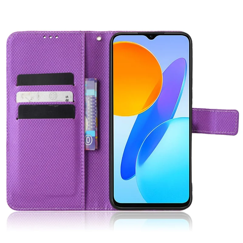Diamond Texture Phone Cover For Honor 70 Lite 5G / X6 4G / Honor Play6C / X8 5G Scratch-resistant Phone Folio Flip Leather Wallet Case with Stand - Purple
