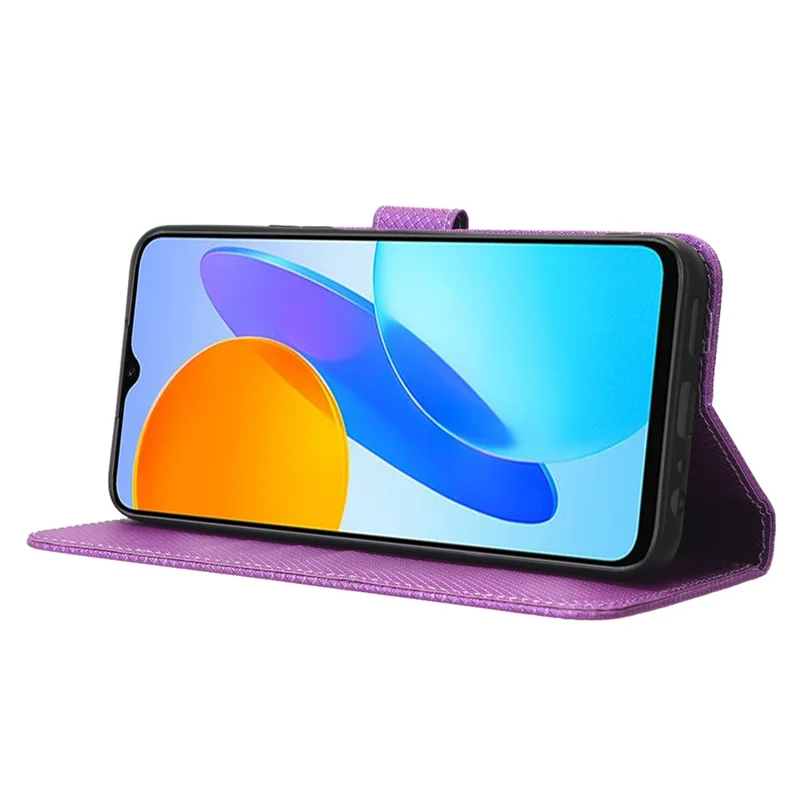 Diamond Texture Phone Cover For Honor 70 Lite 5G / X6 4G / Honor Play6C / X8 5G Scratch-resistant Phone Folio Flip Leather Wallet Case with Stand - Purple