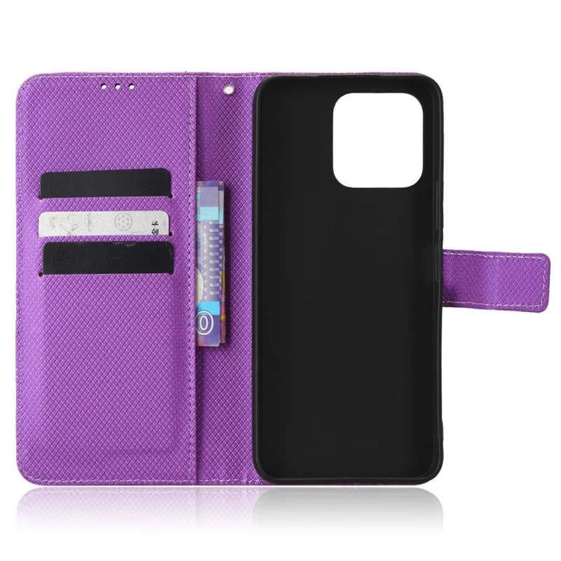 Diamond Texture Phone Cover For Honor 70 Lite 5G / X6 4G / Honor Play6C / X8 5G Scratch-resistant Phone Folio Flip Leather Wallet Case with Stand - Purple