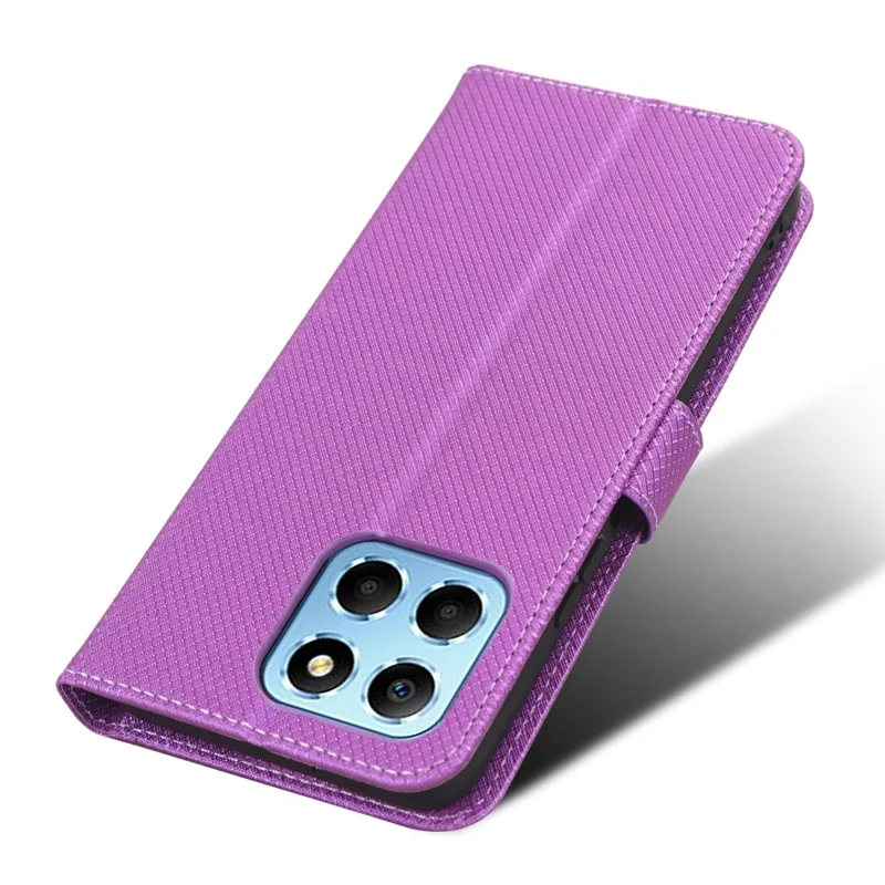 Diamond Texture Phone Cover For Honor 70 Lite 5G / X6 4G / Honor Play6C / X8 5G Scratch-resistant Phone Folio Flip Leather Wallet Case with Stand - Purple