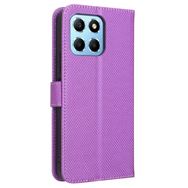Diamond Texture Phone Cover For Honor 70 Lite 5G / X6 4G / Honor Play6C / X8 5G Scratch-resistant Phone Folio Flip Leather Wallet Case with Stand - Purple