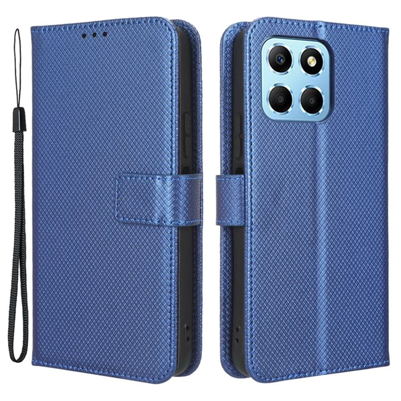 Cover per telefono con texture a diamante per Honor 70 Lite 5G / X6 4G / Honor Play6C / X8 5G, custodia portafoglio in pelle pieghevole con supporto resistente ai graffi - Blu