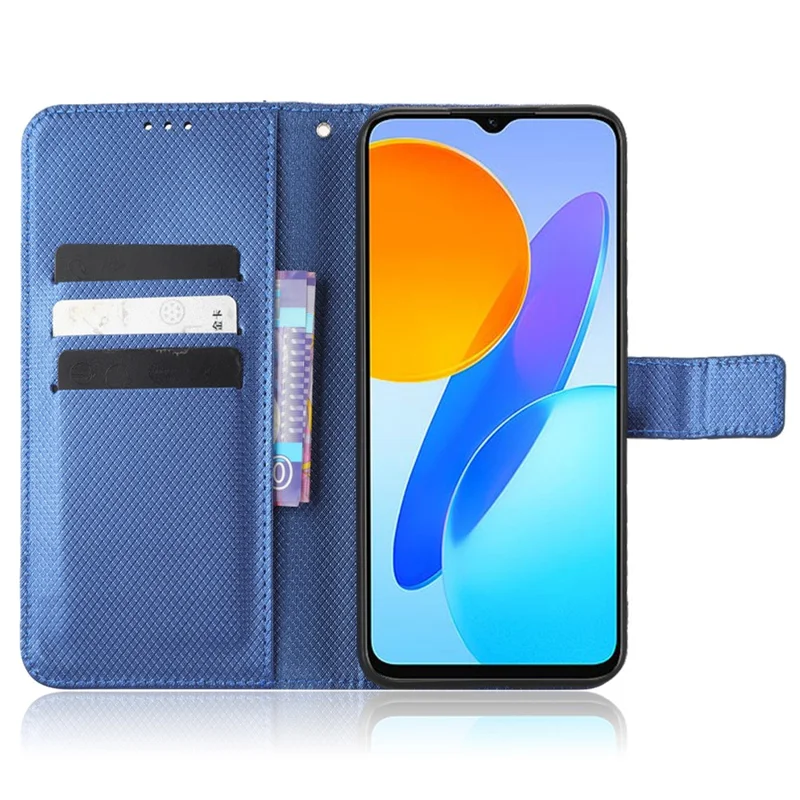 Cover per telefono con texture a diamante per Honor 70 Lite 5G / X6 4G / Honor Play6C / X8 5G, custodia portafoglio in pelle pieghevole con supporto resistente ai graffi - Blu