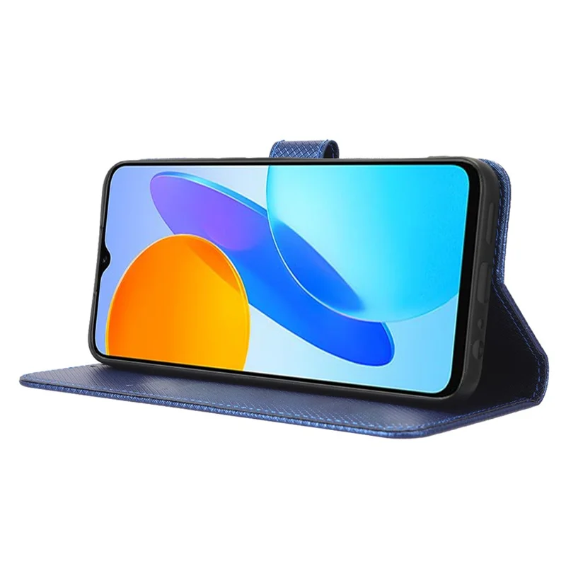 Cover per telefono con texture a diamante per Honor 70 Lite 5G / X6 4G / Honor Play6C / X8 5G, custodia portafoglio in pelle pieghevole con supporto resistente ai graffi - Blu