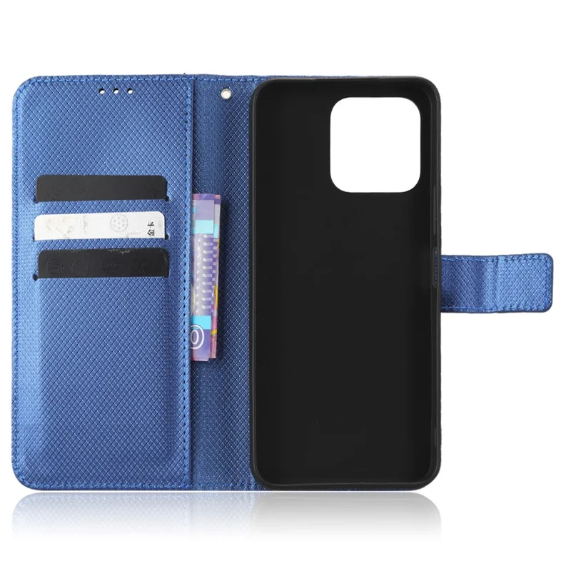 Cover per telefono con texture a diamante per Honor 70 Lite 5G / X6 4G / Honor Play6C / X8 5G, custodia portafoglio in pelle pieghevole con supporto resistente ai graffi - Blu