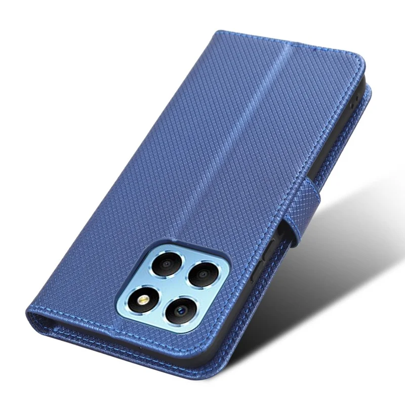 Cover per telefono con texture a diamante per Honor 70 Lite 5G / X6 4G / Honor Play6C / X8 5G, custodia portafoglio in pelle pieghevole con supporto resistente ai graffi - Blu
