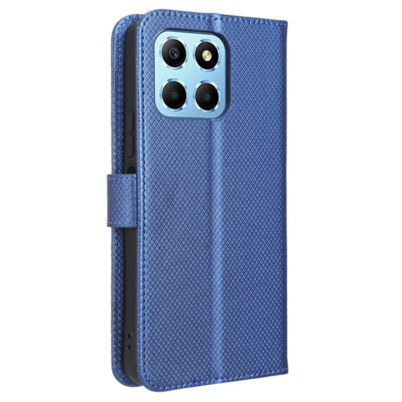Cover per telefono con texture a diamante per Honor 70 Lite 5G / X6 4G / Honor Play6C / X8 5G, custodia portafoglio in pelle pieghevole con supporto resistente ai graffi - Blu