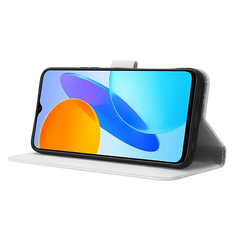 Diamond Texture Phone Cover For Honor 70 Lite 5G / X6 4G / Honor Play6C / X8 5G Scratch-resistant Phone Folio Flip Leather Wallet Case with Stand - White