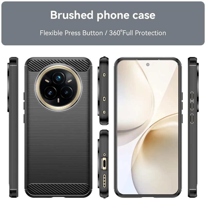 For Realme 14 Pro+ 5G Case Protective Phone Cover Carbon Fiber Texture Brushed - Black