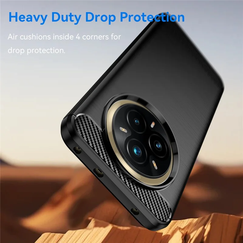 For Realme 14 Pro+ 5G Case Protective Phone Cover Carbon Fiber Texture Brushed - Black