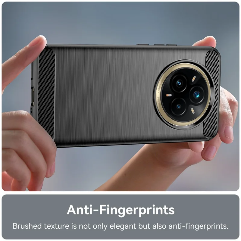 For Realme 14 Pro+ 5G Case Protective Phone Cover Carbon Fiber Texture Brushed - Black