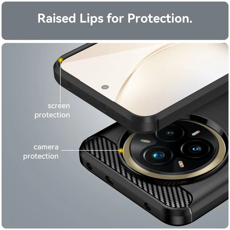 For Realme 14 Pro+ 5G Case Protective Phone Cover Carbon Fiber Texture Brushed - Black