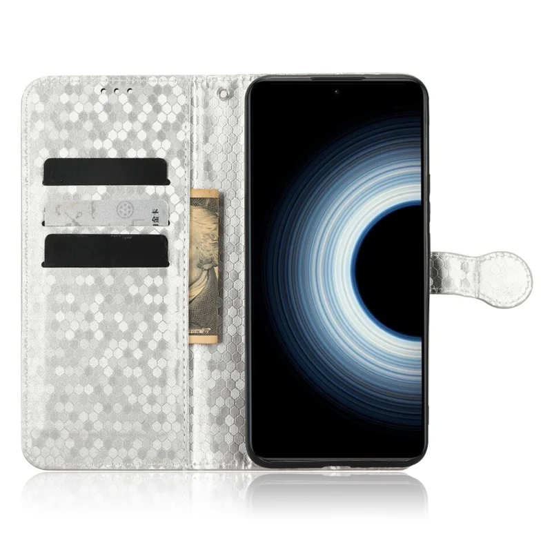 غطاء هاتف مقاوم للسقوط لـ Xiaomi Redmi K50 Ultra 5G / 12T 5G، غطاء جلد قابل للطي بنمط نقطي مع حامل ومحفظة لهاتف محمول مع حزام - فضي