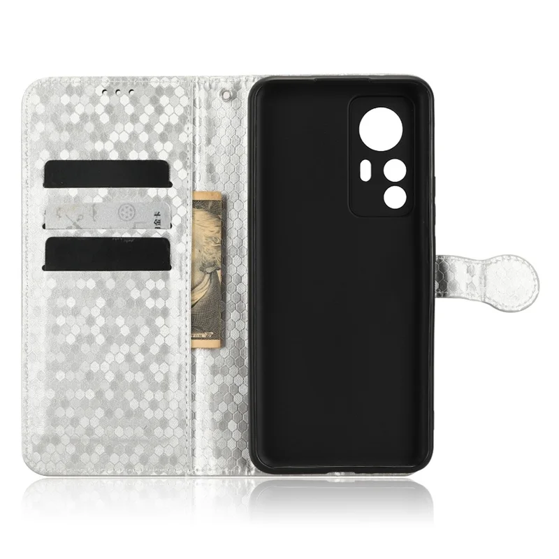 غطاء هاتف مقاوم للسقوط لـ Xiaomi Redmi K50 Ultra 5G / 12T 5G، غطاء جلد قابل للطي بنمط نقطي مع حامل ومحفظة لهاتف محمول مع حزام - فضي