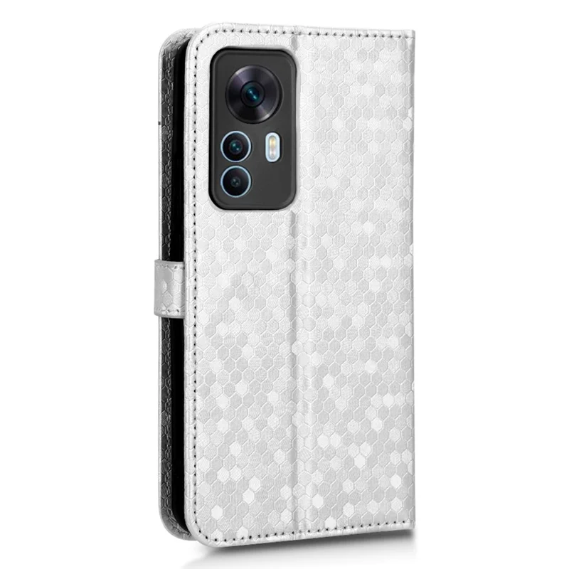غطاء هاتف مقاوم للسقوط لـ Xiaomi Redmi K50 Ultra 5G / 12T 5G، غطاء جلد قابل للطي بنمط نقطي مع حامل ومحفظة لهاتف محمول مع حزام - فضي