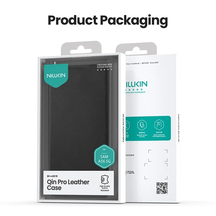 Cover in pelle NILLKIN Qin Pro Series per Samsung Galaxy A56 5G con vani porta carte - Marrone