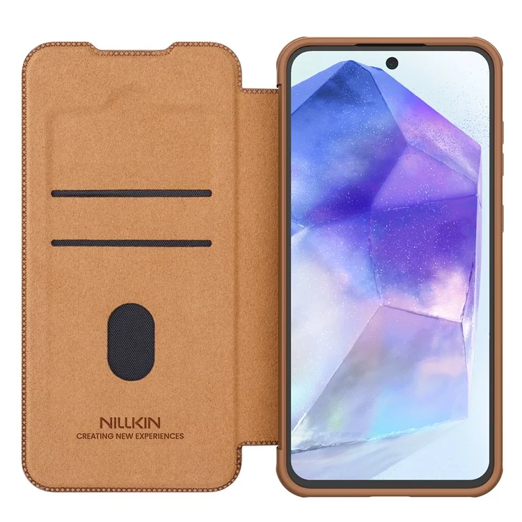 Cover in pelle NILLKIN Qin Pro Series per Samsung Galaxy A56 5G con vani porta carte - Marrone
