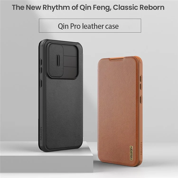 Cover in pelle NILLKIN Qin Pro Series per Samsung Galaxy A56 5G con vani porta carte - Marrone