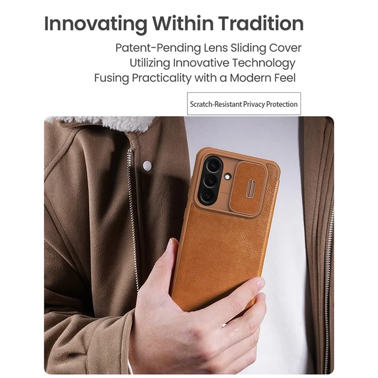 Cover in pelle NILLKIN Qin Pro Series per Samsung Galaxy A56 5G con vani porta carte - Marrone