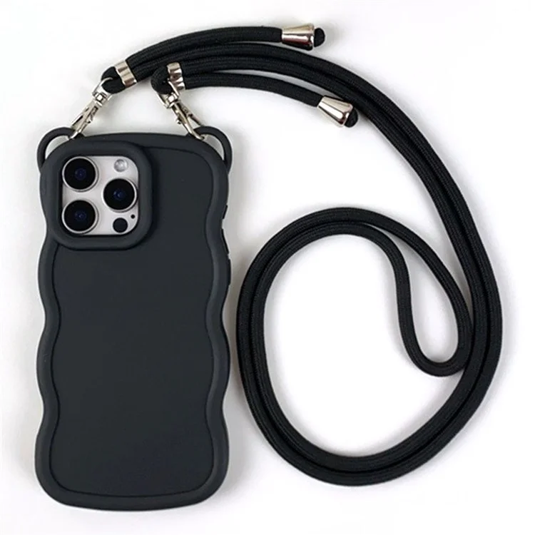 Bulk Purchasing For iPhone 15 Pro Case with Lanyard Soft TPU Phone Back Cover Cat Ear Decor - Black
